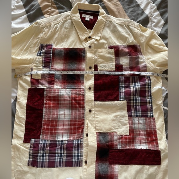 SUN AND STONE MENS CORDUROY PLAID PATCHWORK DRESS SHIRT - Picture 3 of 3